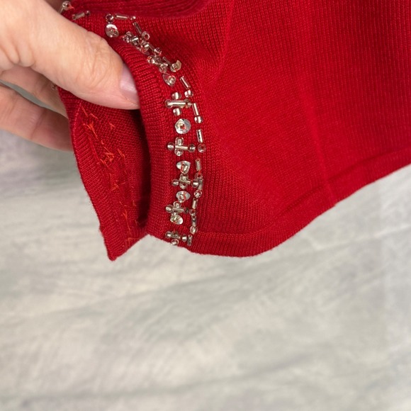 Quaker Factory Festive Red Beaded Embellished Sweater sz 1X Holiday Christmas - Picture 4 of 9